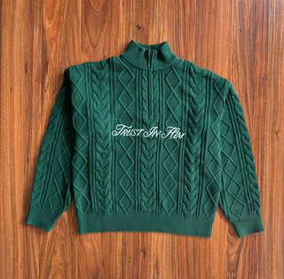 'LAMB OF GOD' Cable Knitted Quarter Zip