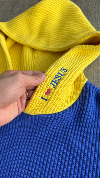 BLOCK COLOR KNITTED HOODIE