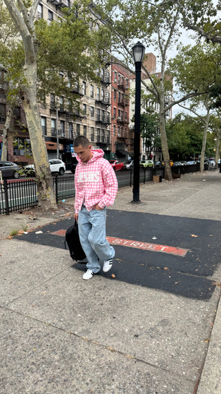 PINK GINGHAM 'JESUS' ZIP UP