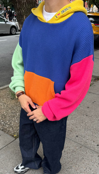 BLOCK COLOR KNITTED HOODIE