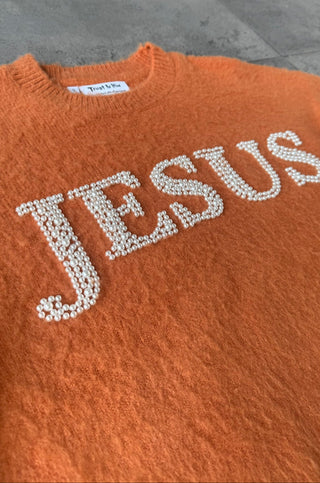 "JESUS" Pearl Mohair Sweater