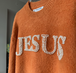 "JESUS" Pearl Mohair Sweater