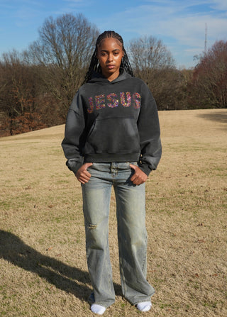"JESUS" Stained Glass Rhinestone Hoodie