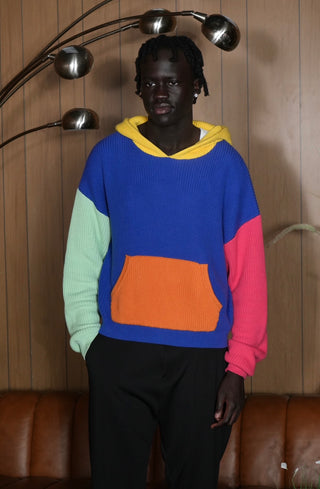BLOCK COLOR KNITTED HOODIE