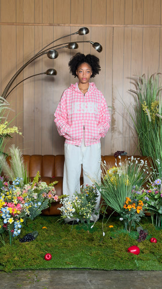 PINK GINGHAM 'JESUS' ZIP UP