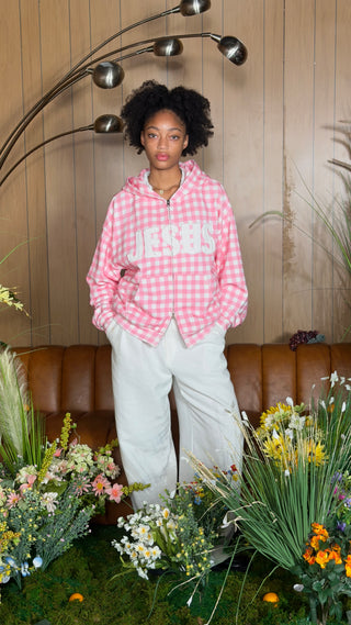 PINK GINGHAM 'JESUS' ZIP UP
