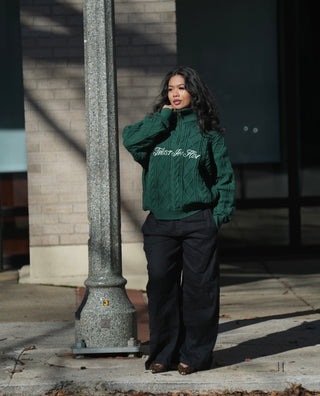 'LAMB OF GOD' Cable Knitted Quarter Zip