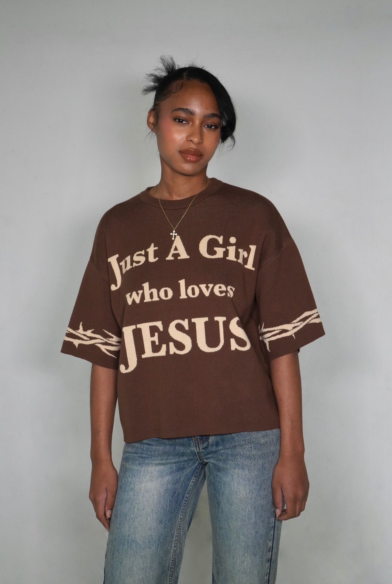 "Just A Girl Who Loves Jesus" Knitted Jersey