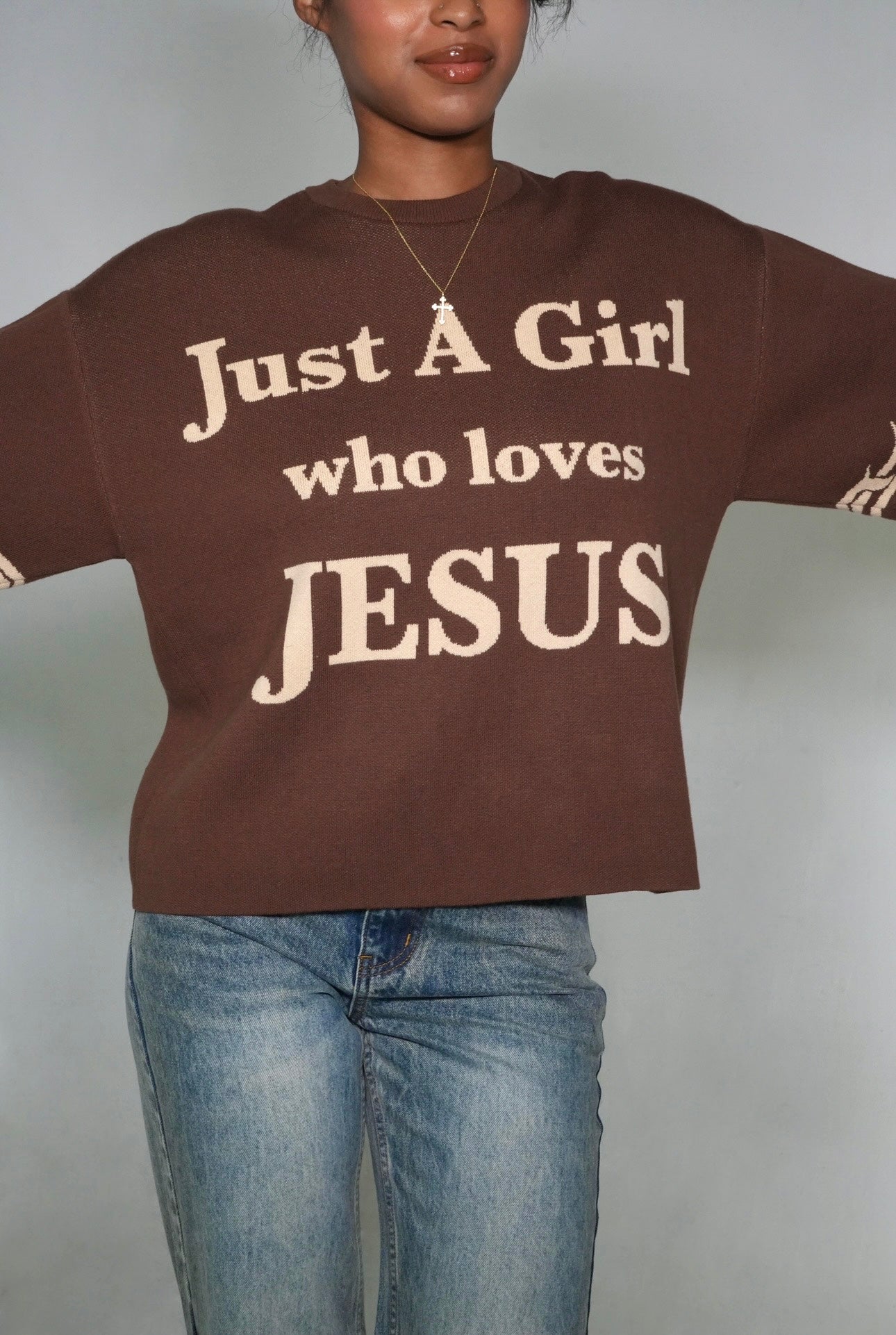 "Just A Girl Who Loves Jesus" Knitted Jersey