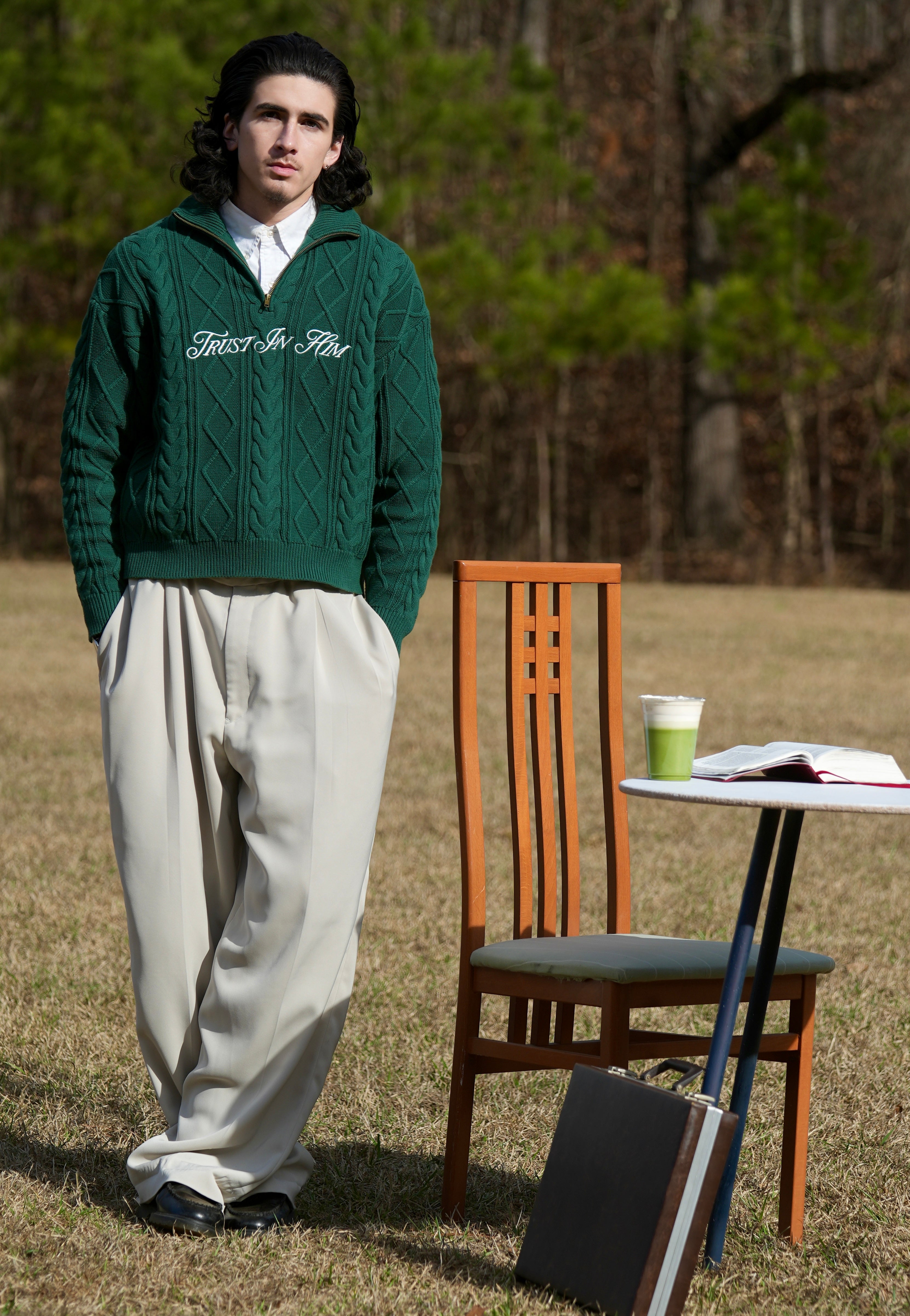 'LAMB OF GOD' Cable Knitted Quarter Zip