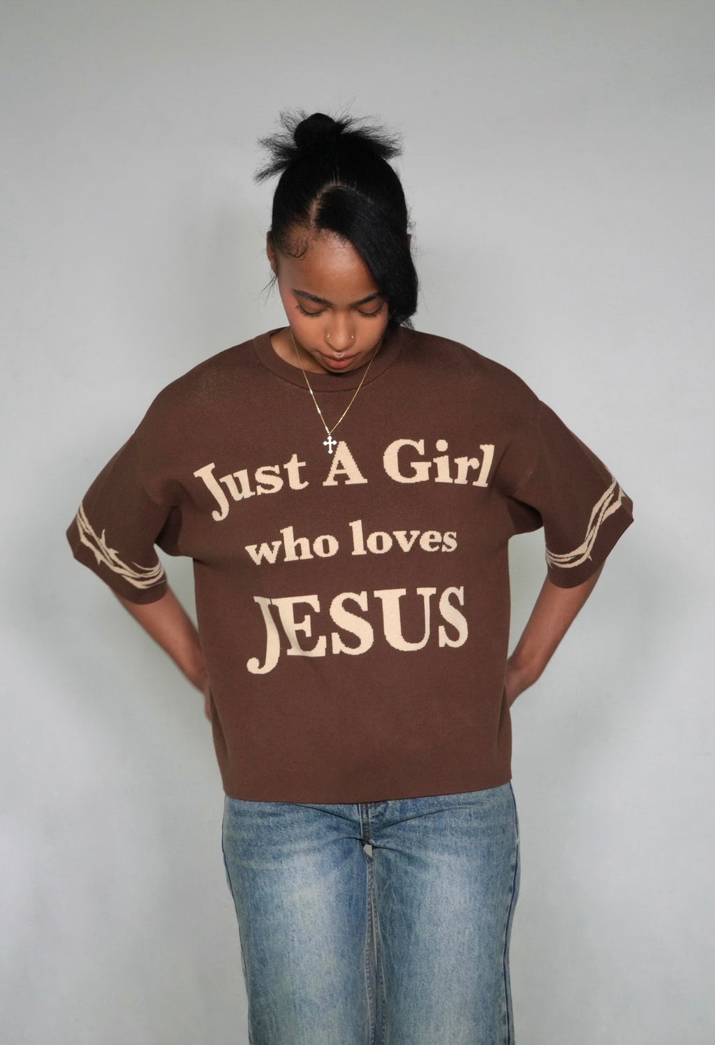 "Just A Girl Who Loves Jesus" Knitted Jersey
