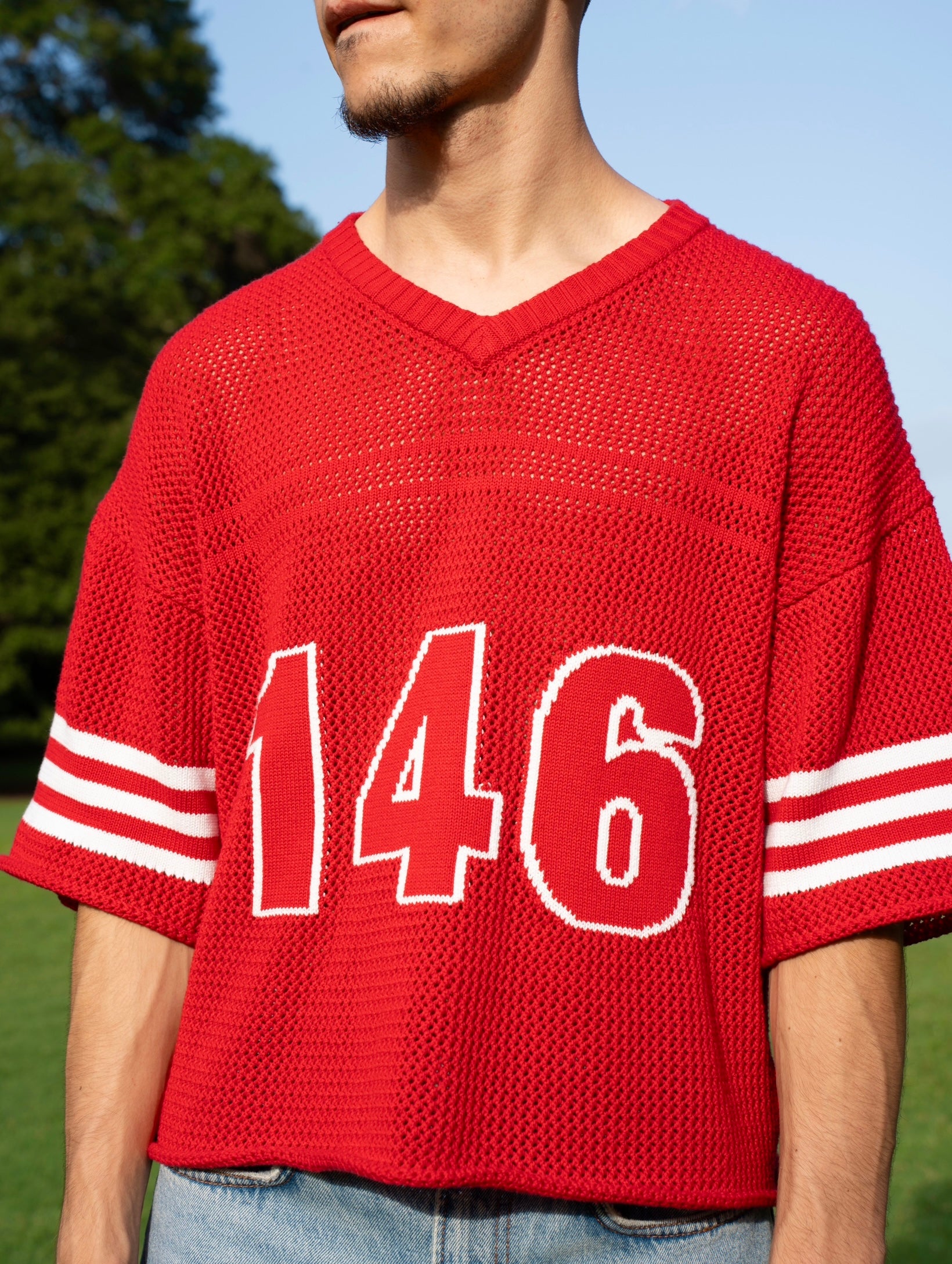 "John 14:6" Red Knitted Mesh Jersey