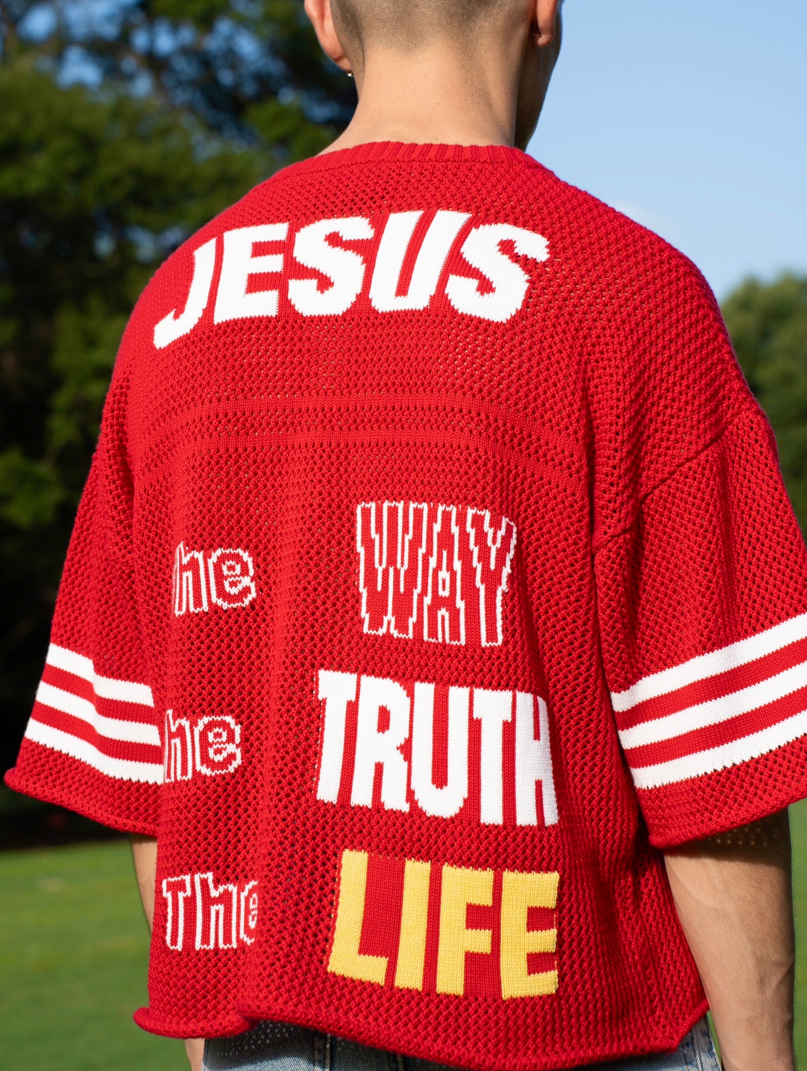 "John 14:6" Red Knitted Mesh Jersey