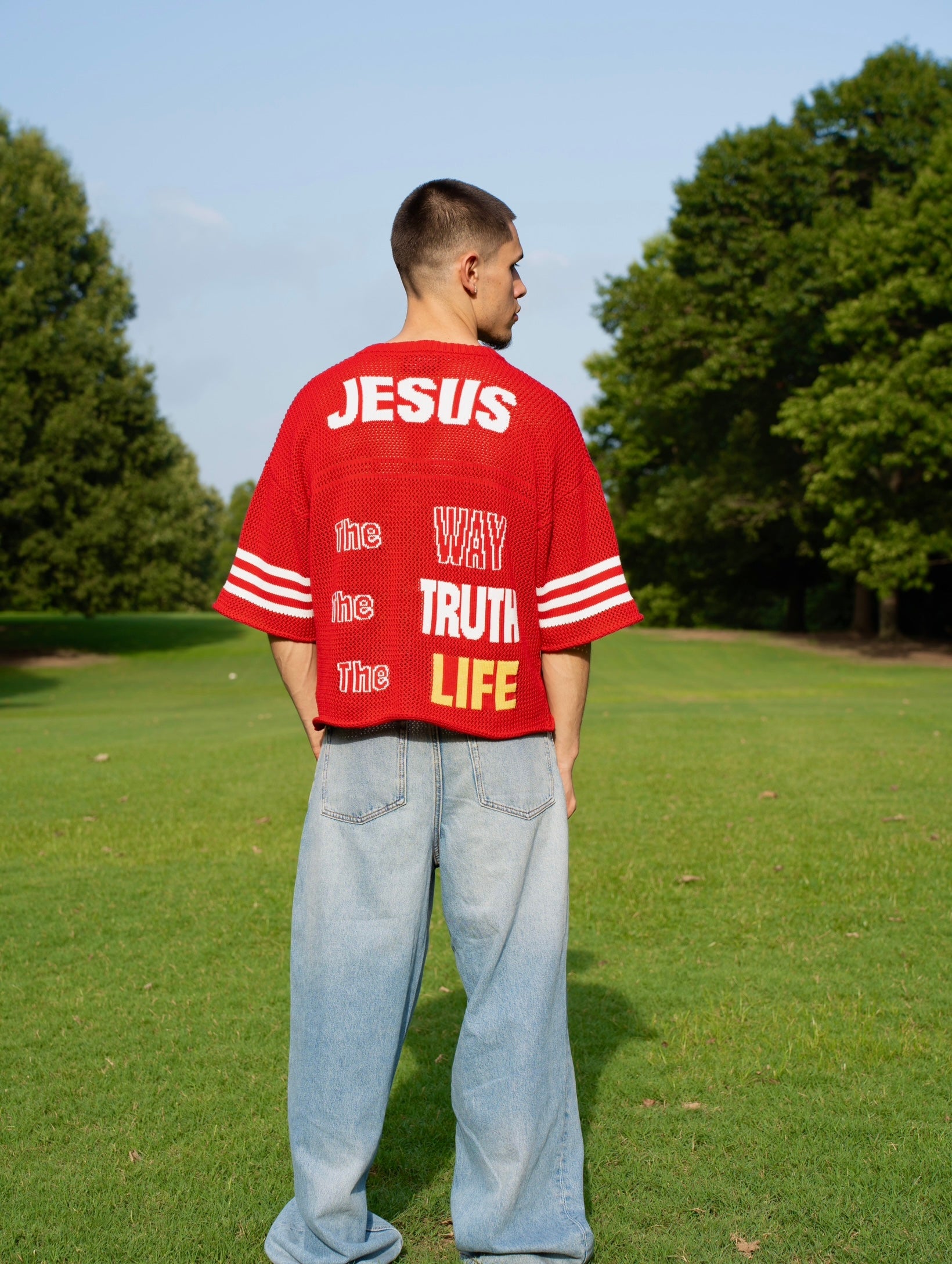"John 14:6" Red Knitted Mesh Jersey