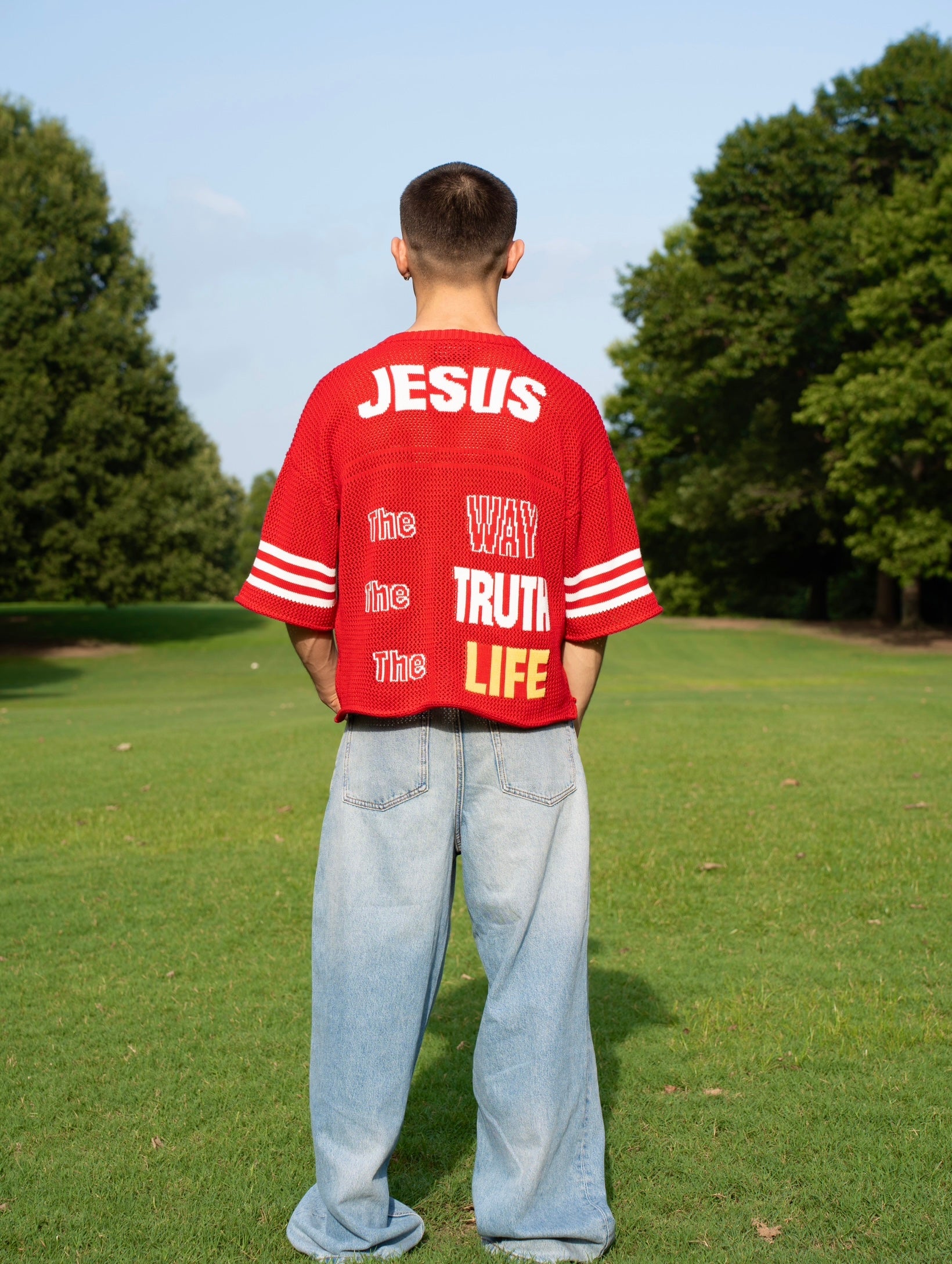"John 14:6" Red Knitted Mesh Jersey