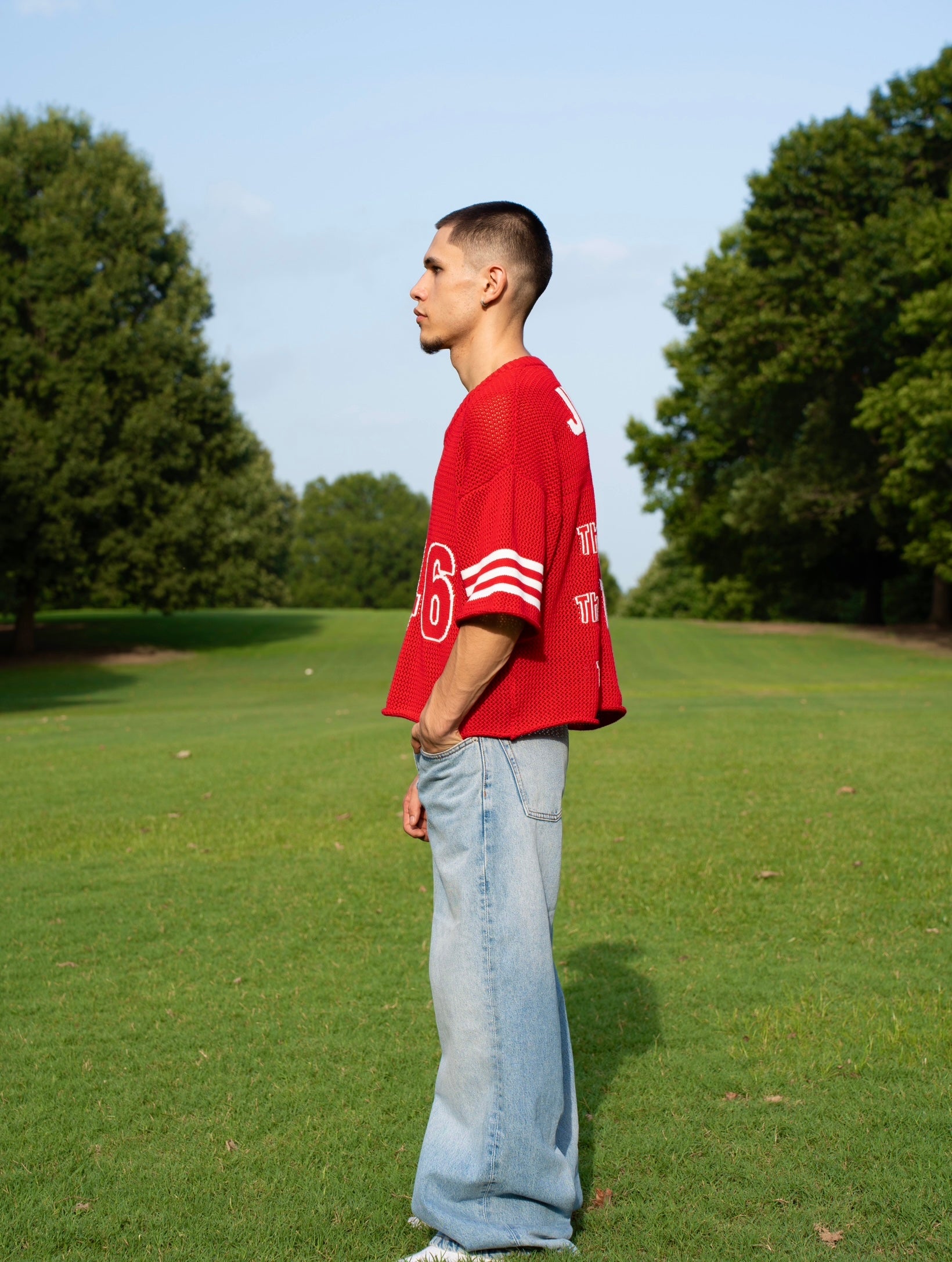 "John 14:6" Red Knitted Mesh Jersey