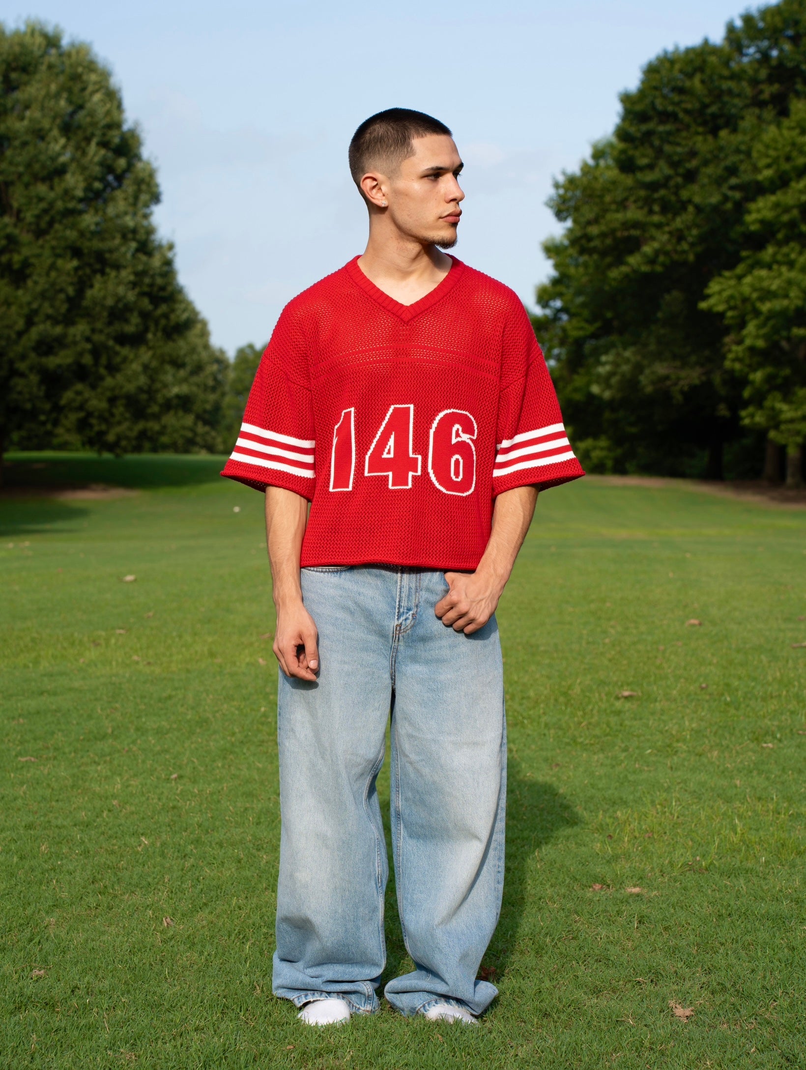 "John 14:6" Red Knitted Mesh Jersey