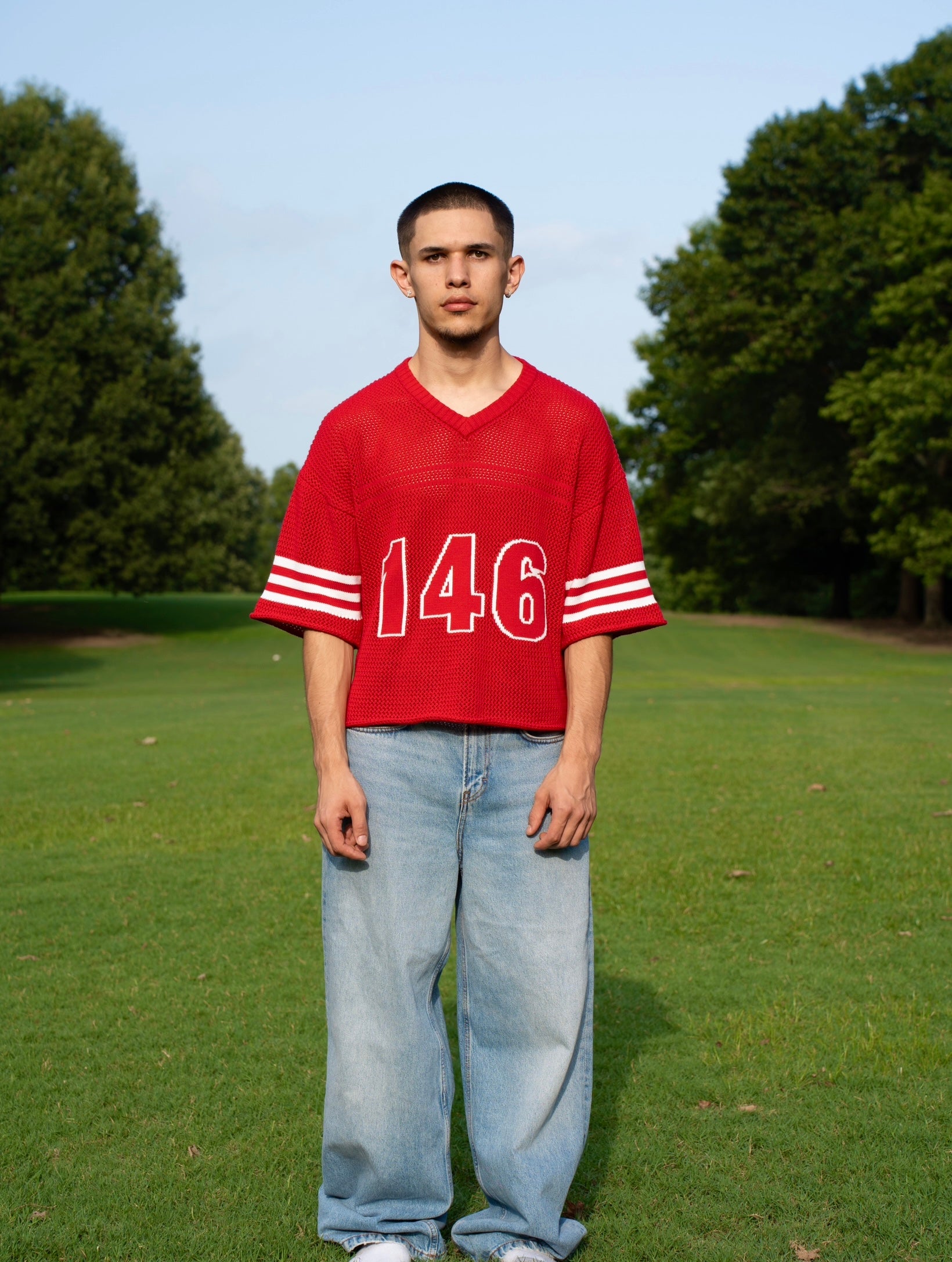"John 14:6" Red Knitted Mesh Jersey