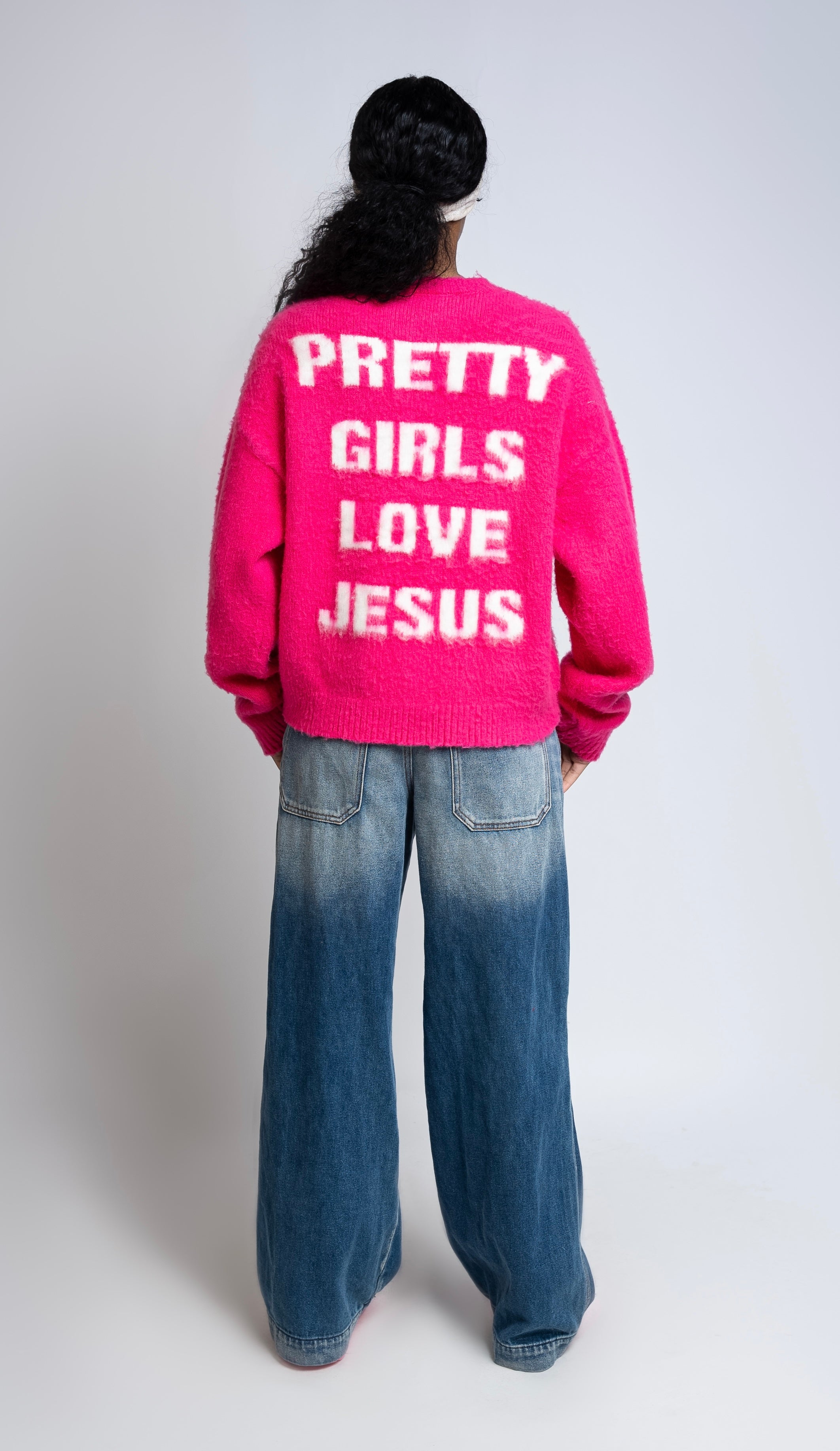 Pink "Pretty Girls Love Jesus" Mohair Sweater