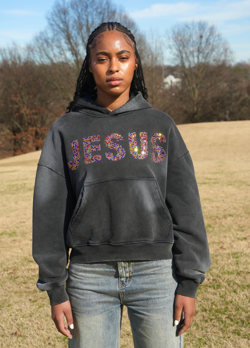 "JESUS" Stained Glass Rhinestone Hoodie