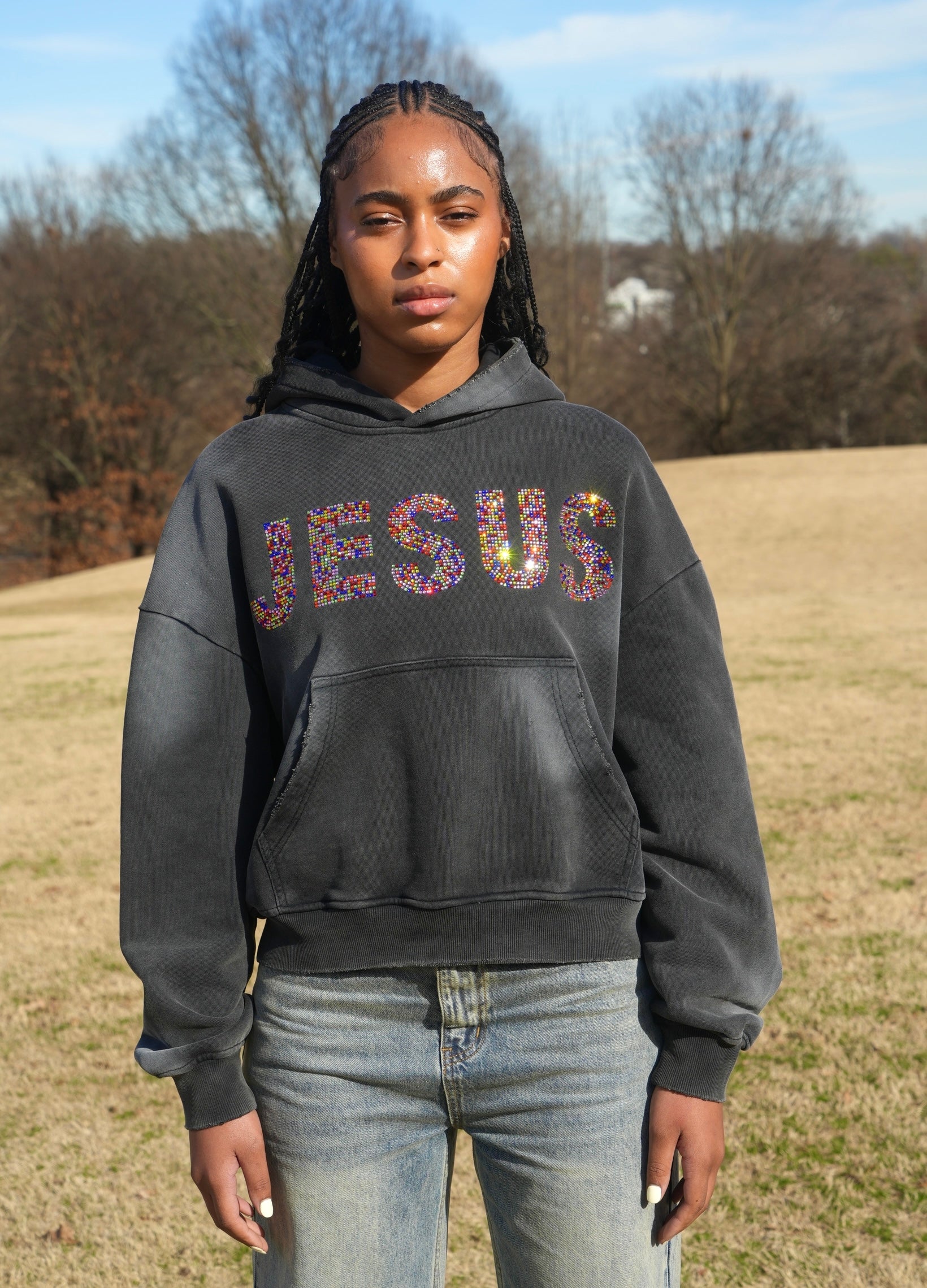 "JESUS" Stained Glass Rhinestone Hoodie