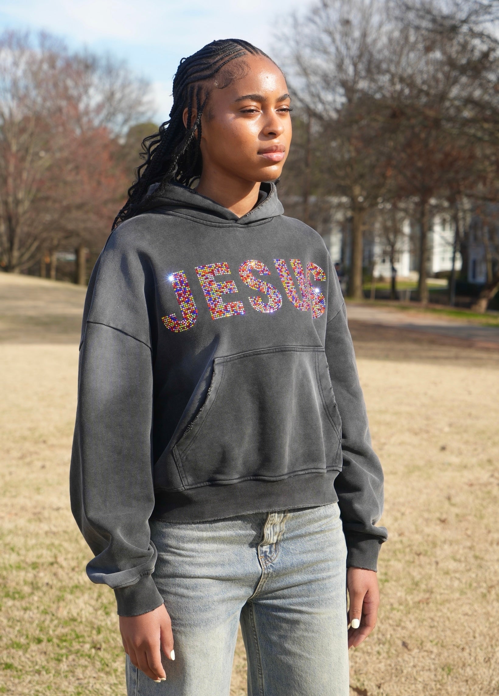 "JESUS" Stained Glass Rhinestone Hoodie