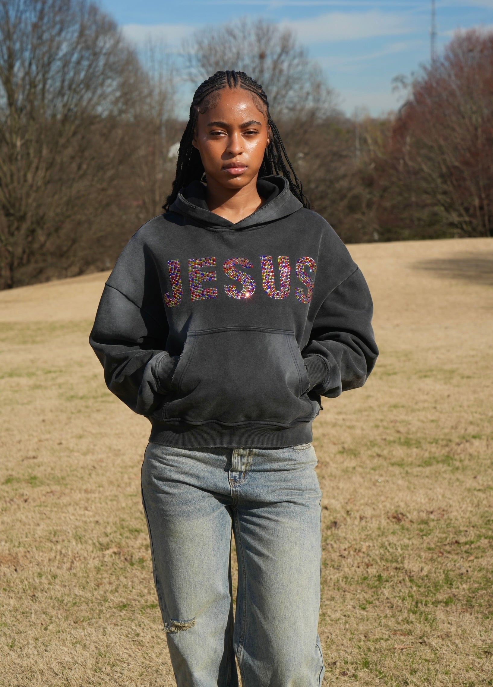 "JESUS" Stained Glass Rhinestone Hoodie