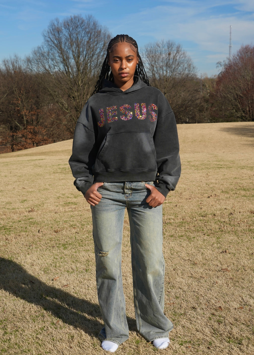 "JESUS" Stained Glass Rhinestone Hoodie