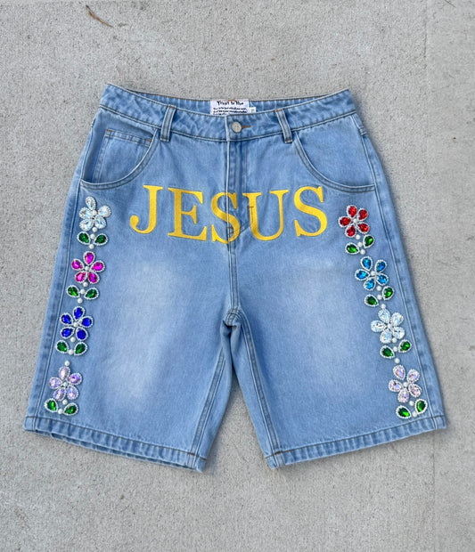 "Holy Denim" Floral Jorts
