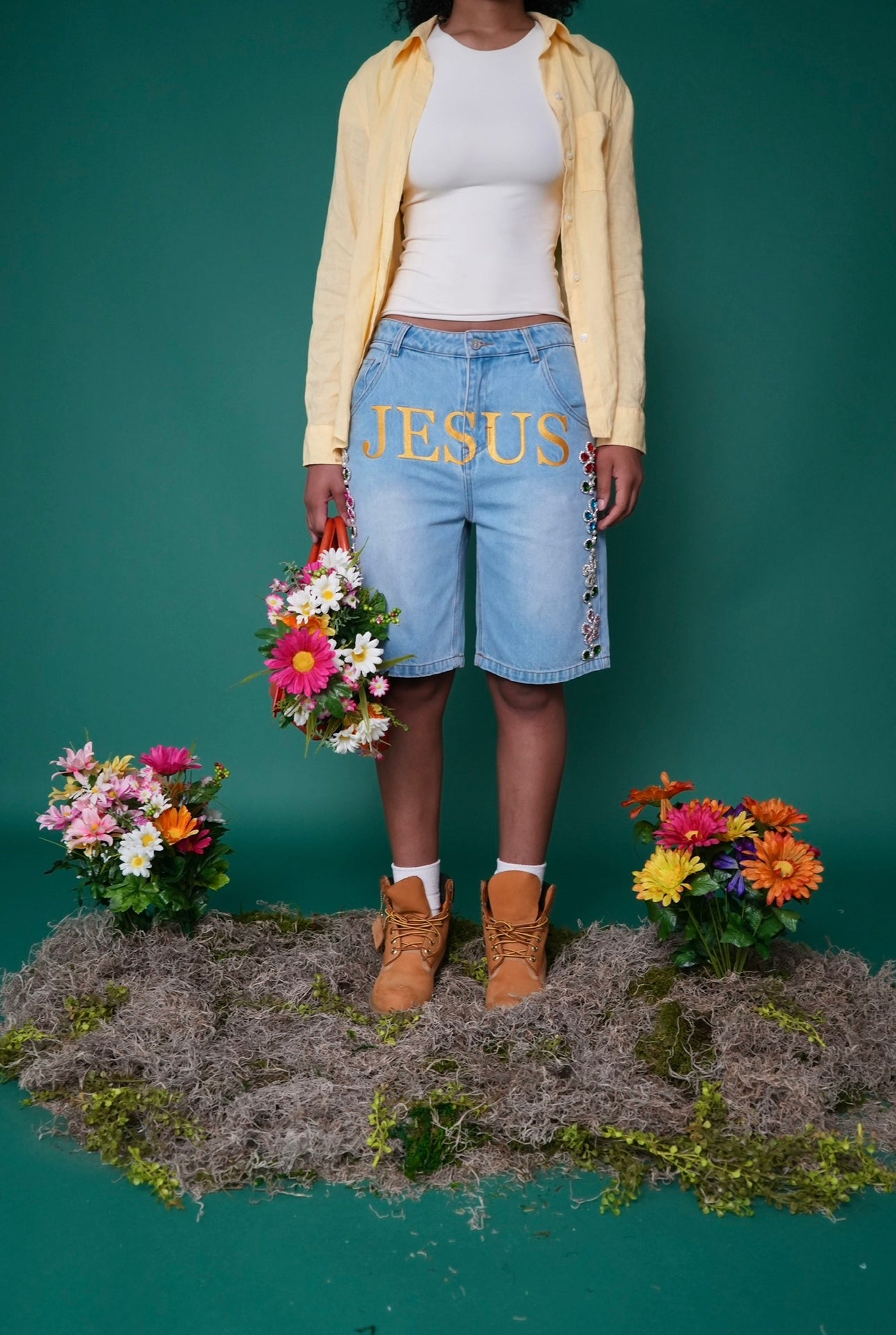 "Holy Denim" Floral Jorts