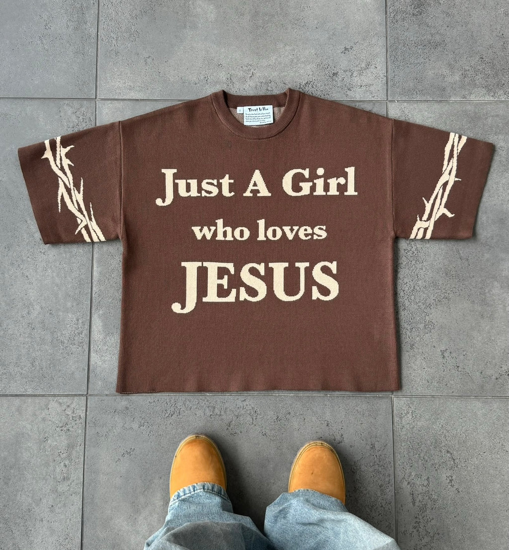 "Just A Girl Who Loves Jesus" Knitted Jersey