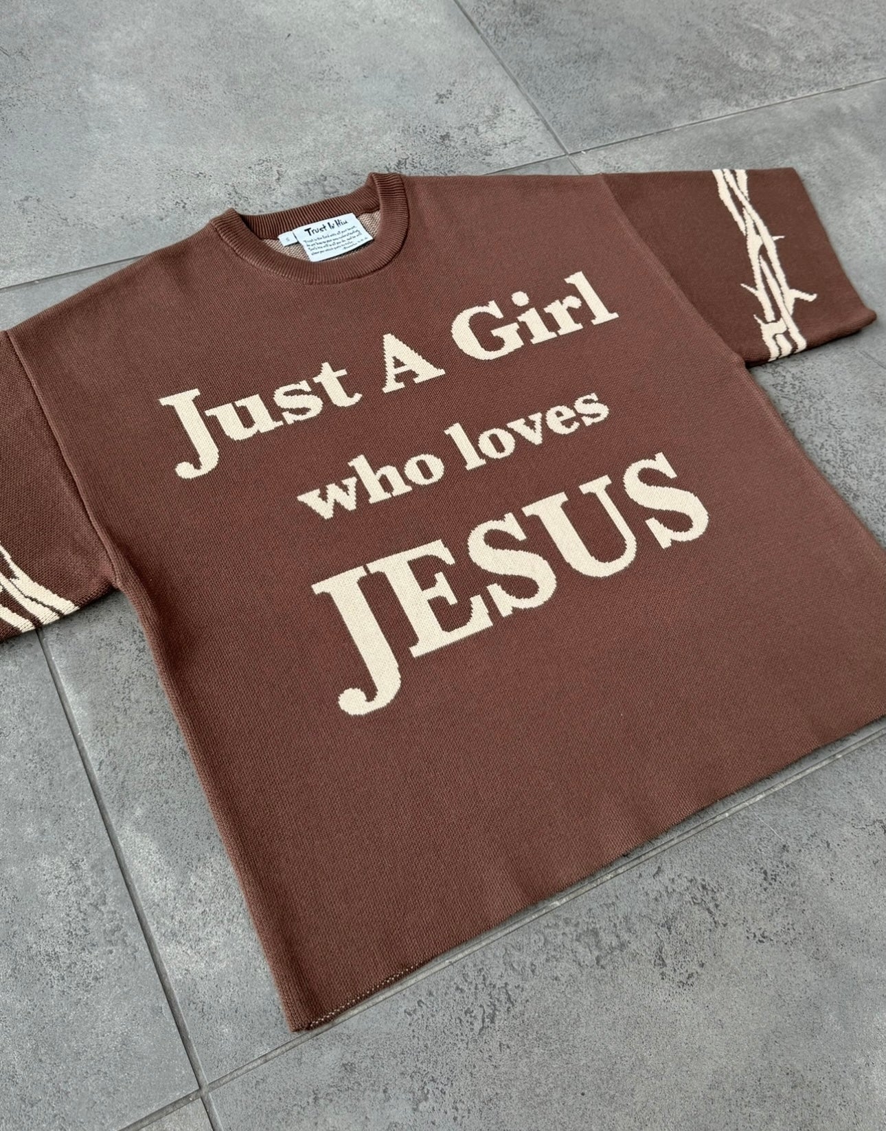 "Just A Girl Who Loves Jesus" Knitted Jersey