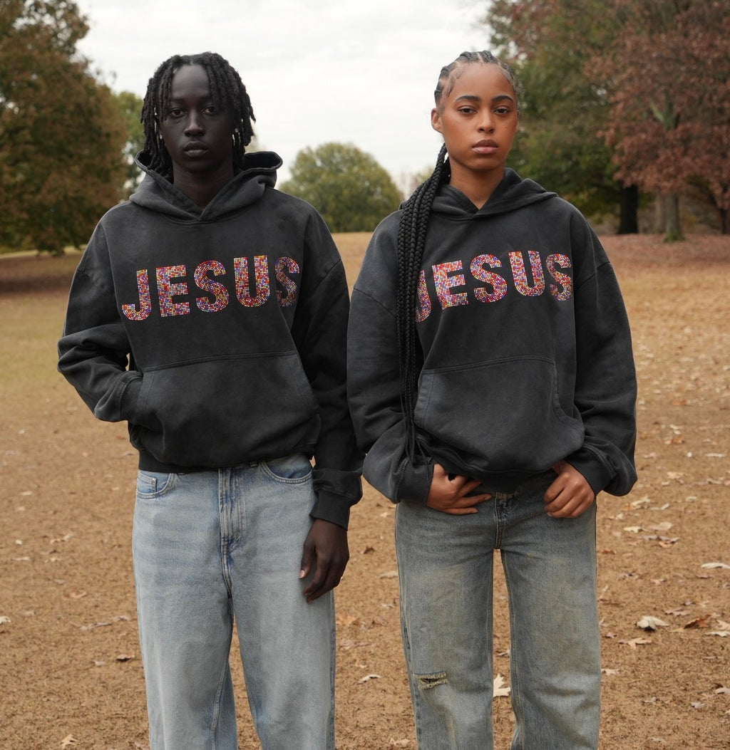 "JESUS" Stained Glass Rhinestone Hoodie