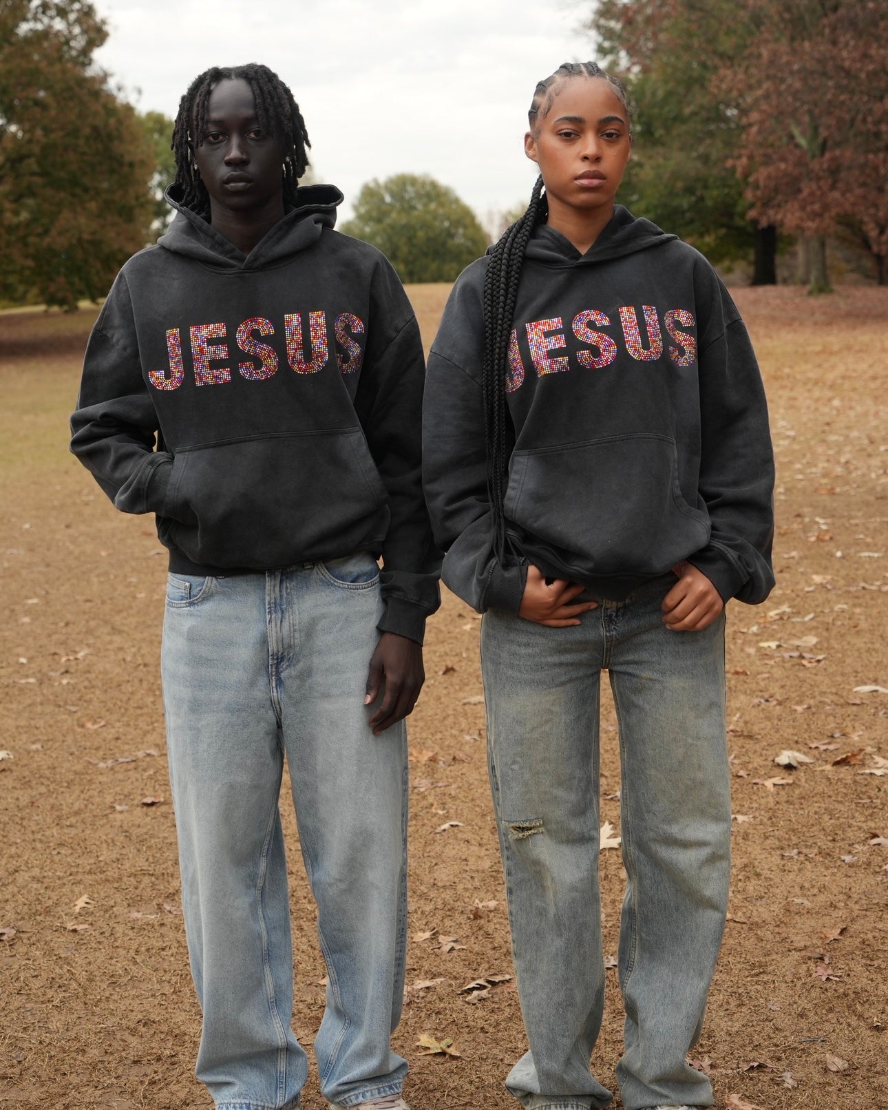 "JESUS" Stained Glass Rhinestone Hoodie