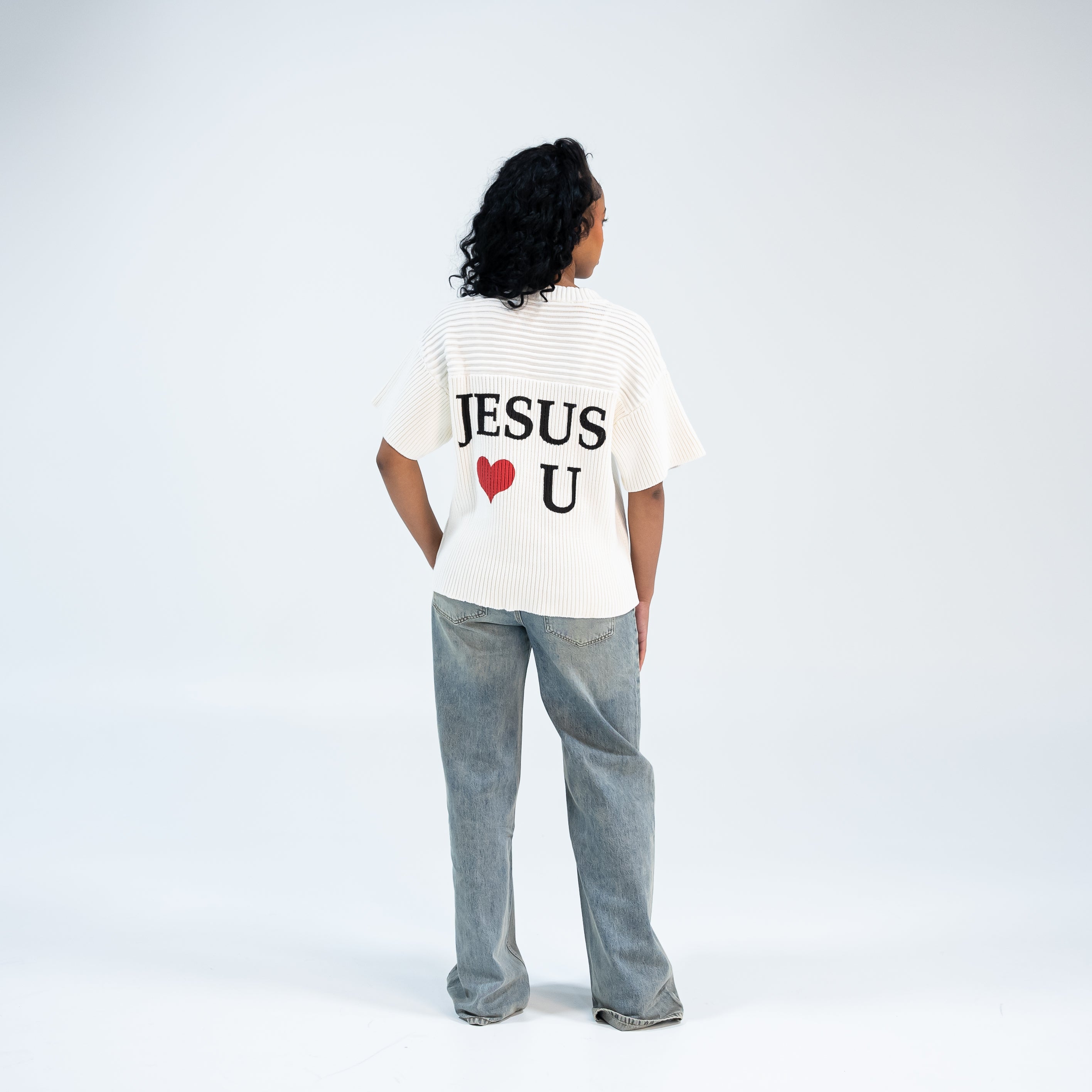 "I ❤️ JESUS" Knitted Cotton Ribbing Jersey