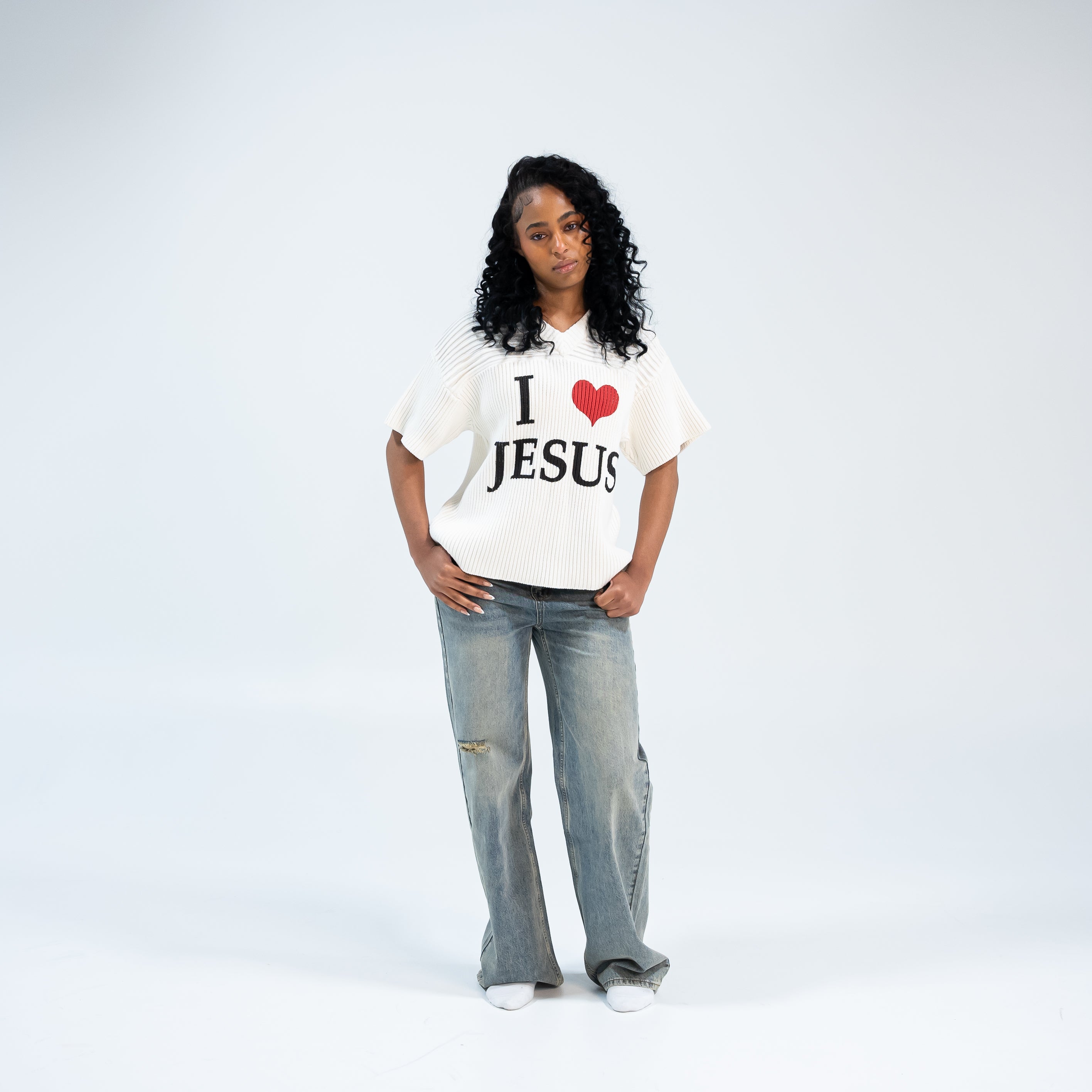 "I ❤️ JESUS" Knitted Cotton Ribbing Jersey