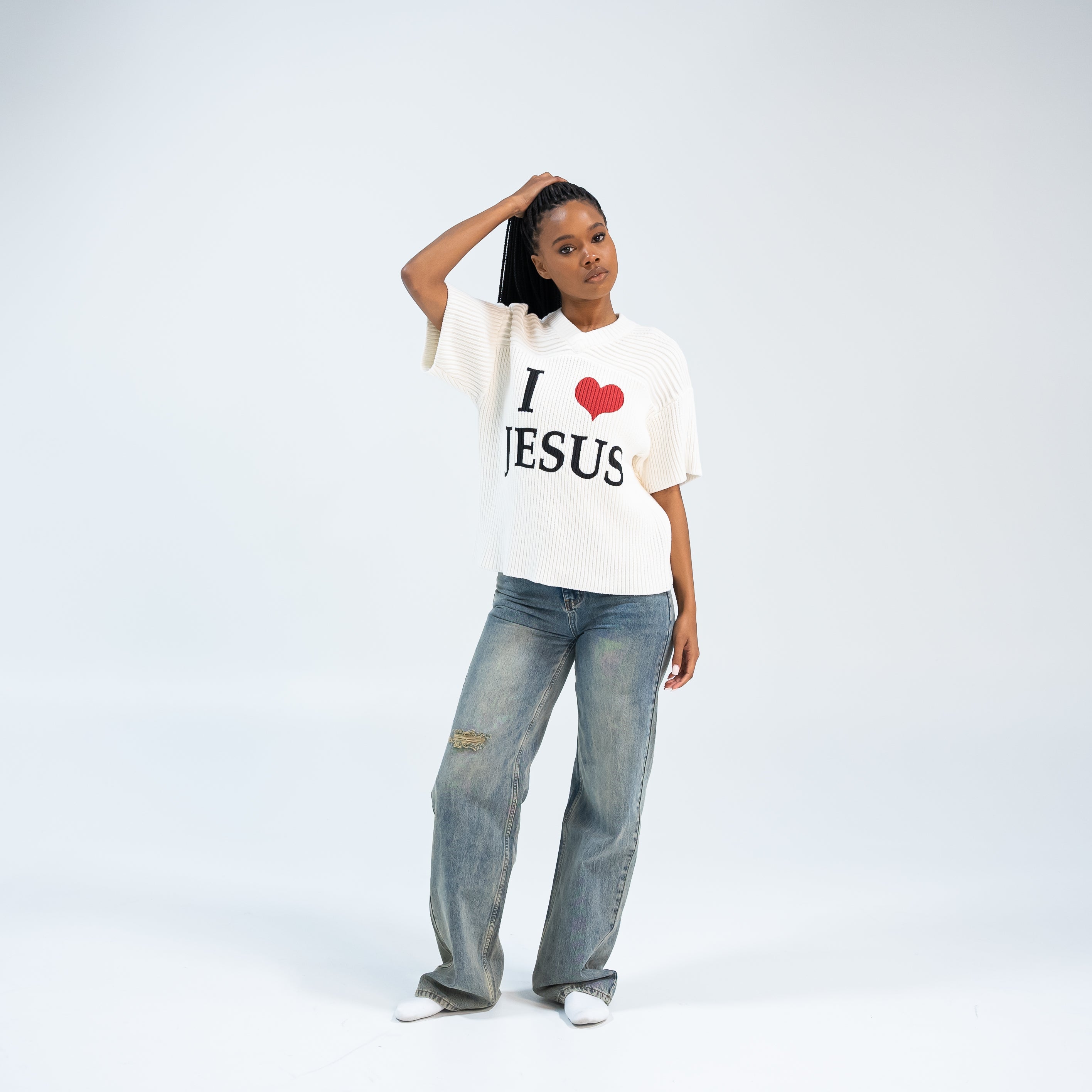 "I ❤️ JESUS" Knitted Cotton Ribbing Jersey