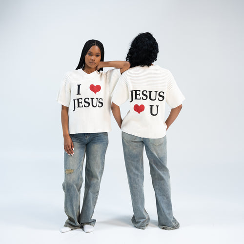 "I ❤️ JESUS" Knitted Cotton Ribbing Jersey