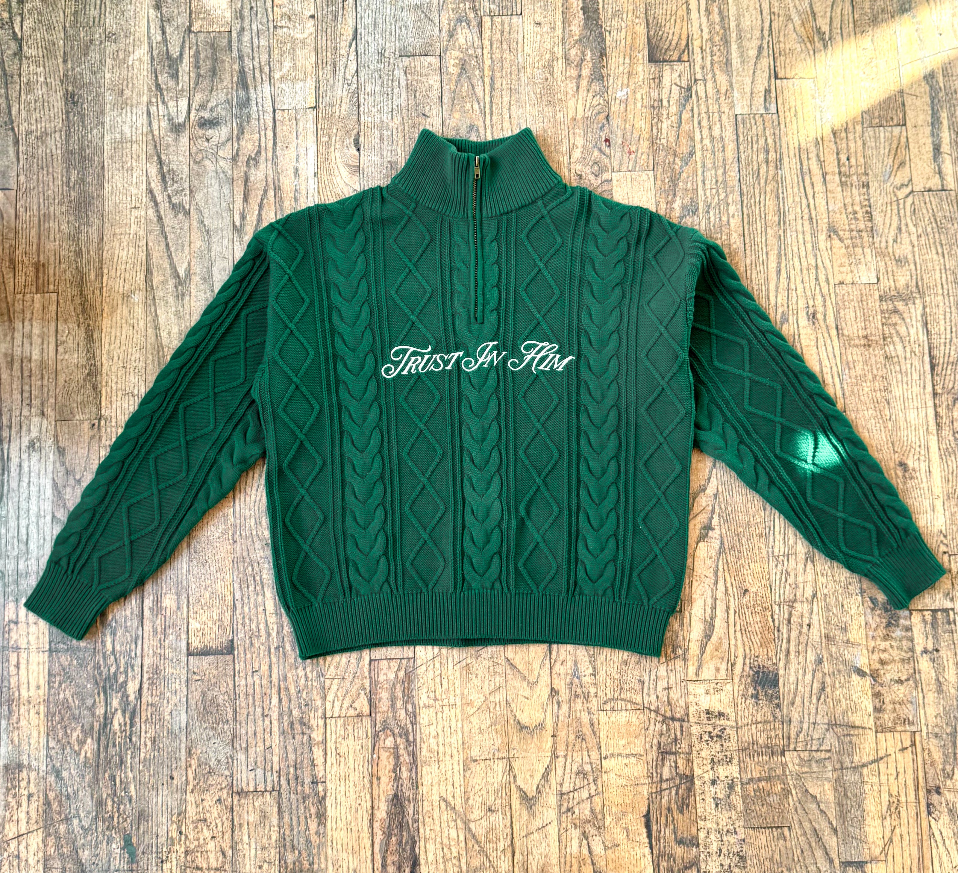 'LAMB OF GOD' Cable Knitted Quarter Zip