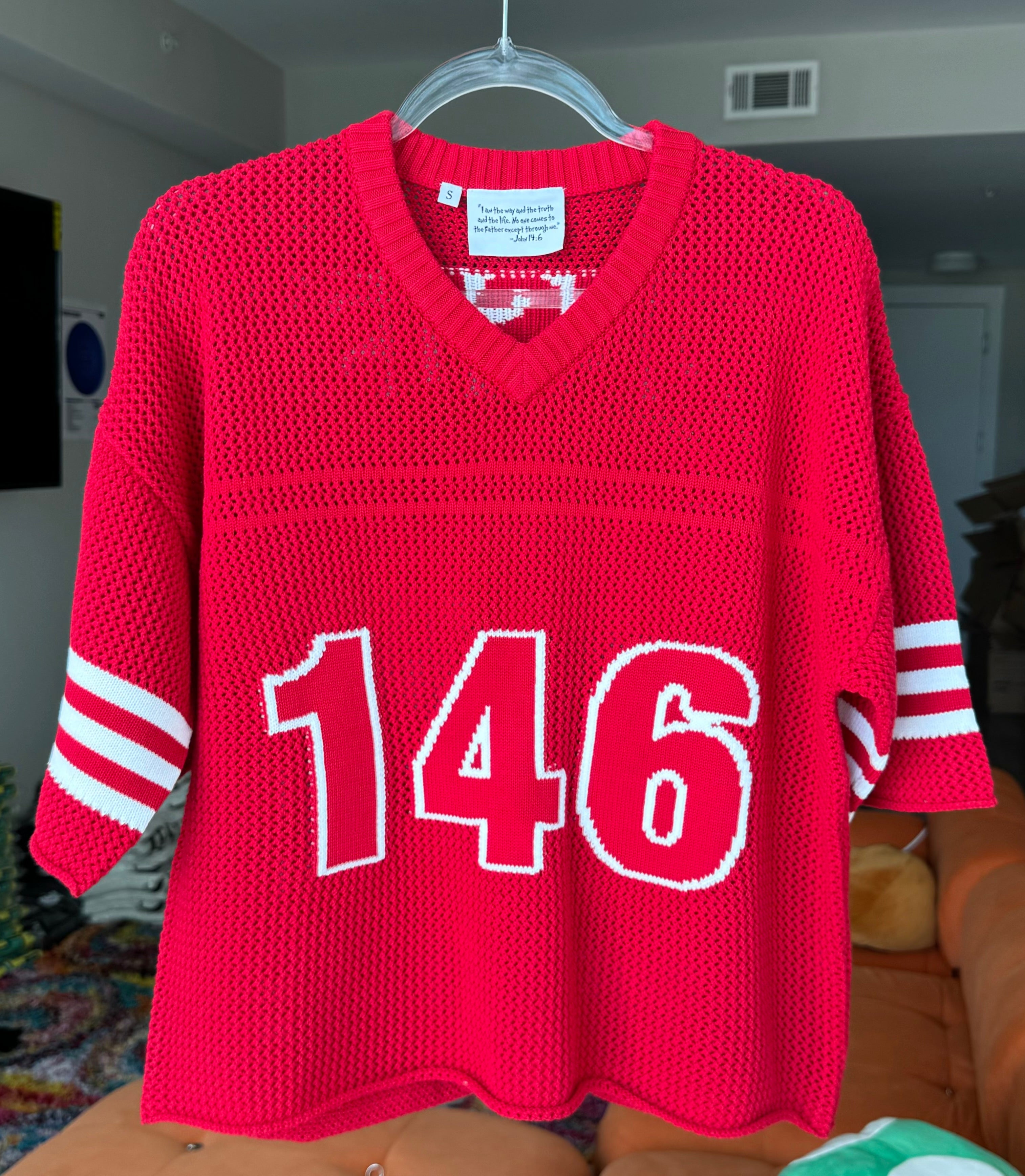 "John 14:6" Red Knitted Mesh Jersey