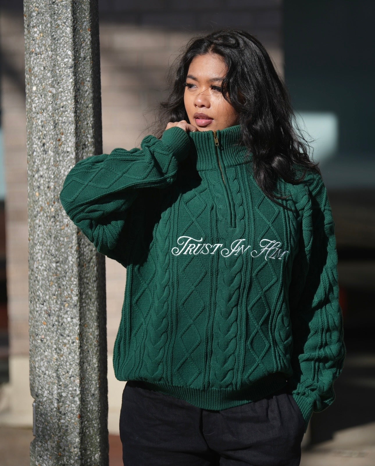 'LAMB OF GOD' Cable Knitted Quarter Zip