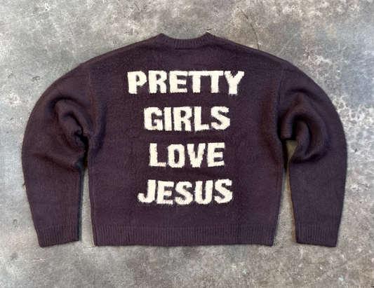 Brown "Pretty Girls Love Jesus" Mohair Sweater