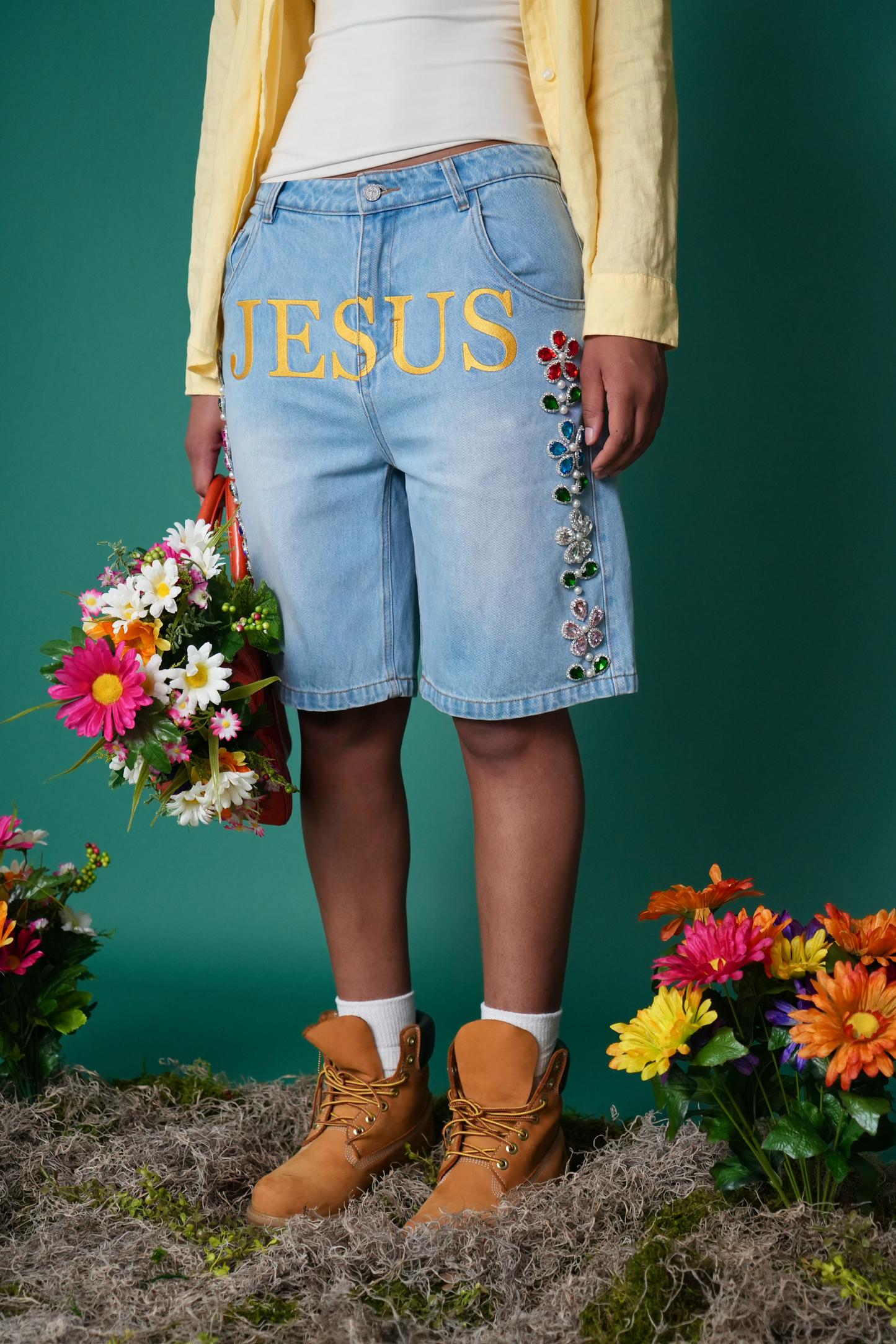 "Holy Denim" Floral Jorts