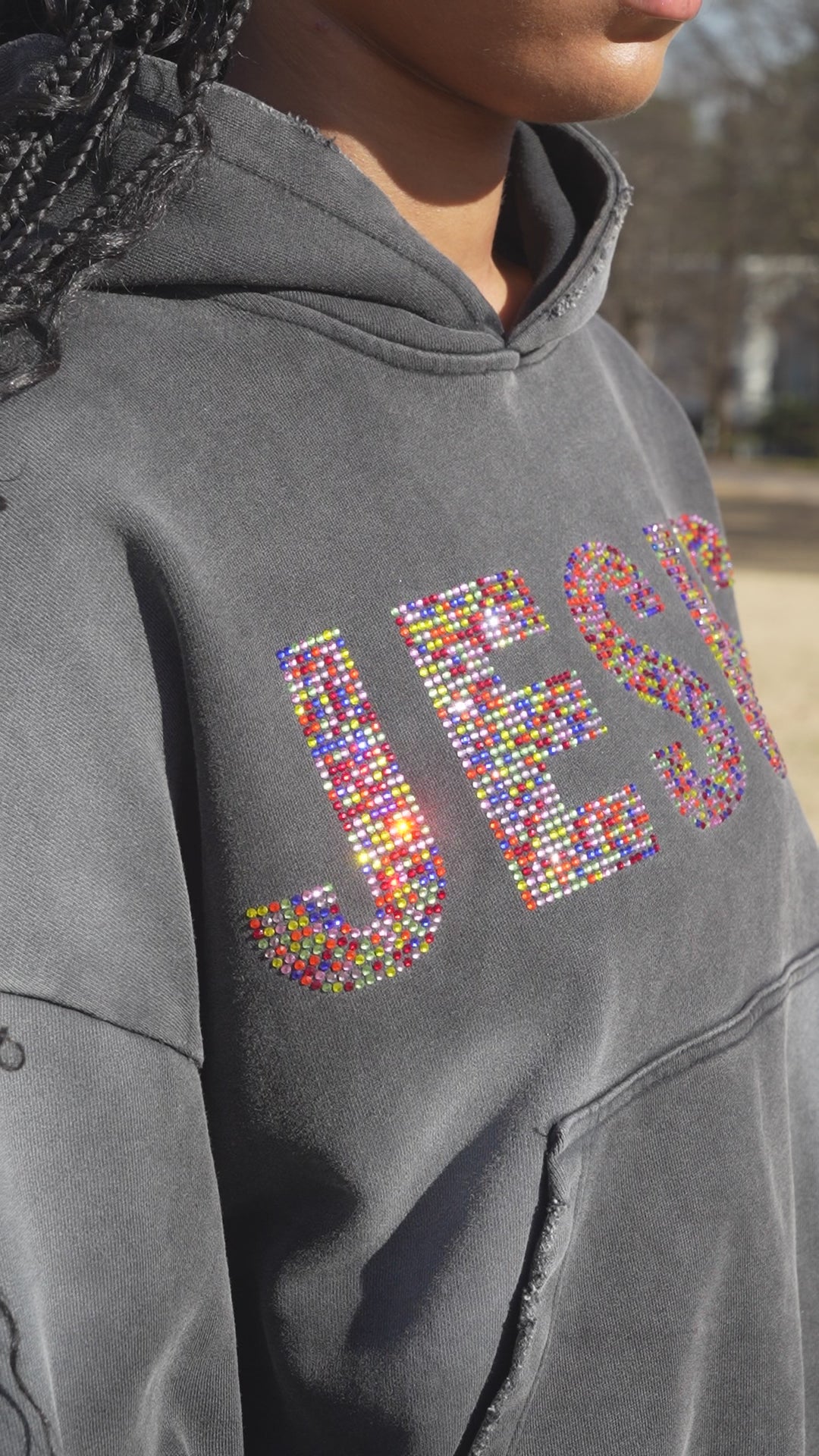 "JESUS" Stained Glass Rhinestone Hoodie